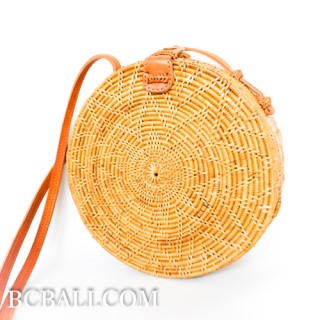 ata grass circle rattan handbag flower design